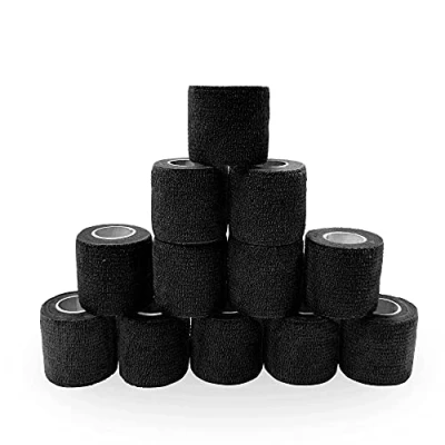 Immagine di SUPERBE Nero Benda Elastica Autoadesiva Coesiva 5cm x 4.5m, 12 Rotoli Garza Bende Autoadesive Ideale per Persone e Animali Domestici
