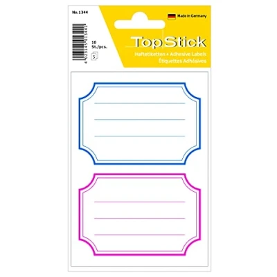 Immagine di TopStick 1344 etichette con linee per libri (78 x 53 mm, 50 fogli, carta, opache) autoadesive, adesivi scolastici neutri bambini, 100 la scuola, rosso blu bianche