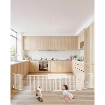 Immagine di VEVOR Cancello Pieghevole a 8 Pannelli, per Bambini Animali Domestici, Cancelletto Alto 711 mm Largo 487,7 cm, Installabile Tra Due Pareti Come Recinzione, Tazze Parete Scale Porte, Bianco
