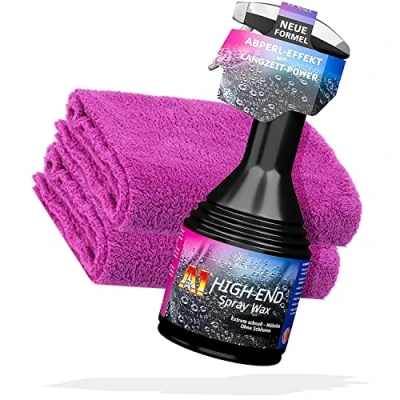 Immagine di detailmate Dr. Wack Set per la pulizia della vernice e cura: A1 High End Spray Wax 500 ml + 2 panni in microfibra Edgeless Superflausch 550 GSM