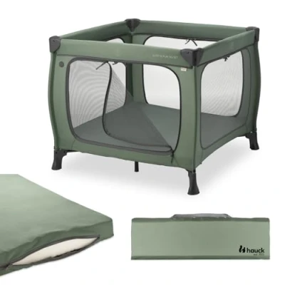 Immagine di hauck Lettino Neonato da Viaggio Sleep N Play SQ Set Culla con Materasso Spessore 5 cm, Pieghevole Borsa Incl. Campeggio per Bambini Dalla Nascita a 15 kg Verde scuro