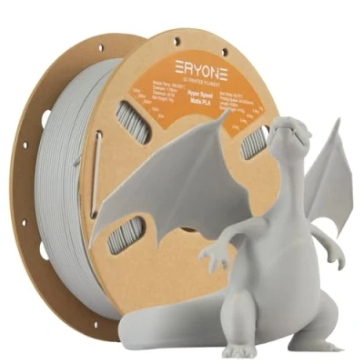 Immagine di ERYONE High Speed Matte Filament PLA 1.75mm +/ 0.03mm, 3D Printing Pro Fit Most FDM Printer, 1kg / Spool, Light Grey