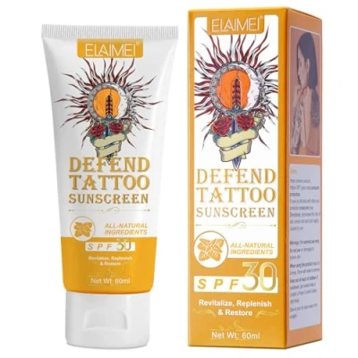 Immagine di Tattoo Crema Solare, solare per Tatuaggi Fattore di protezione SPF 30+ la del tatuaggio, Mantenere Vivi i Colori, UVA/UVB Sun Rays Protection, 60ml