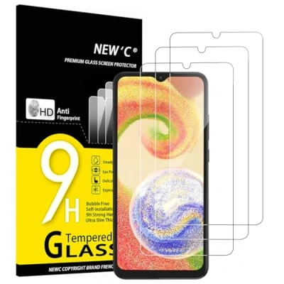 Immagine di NEW&#039;C 3 Pezzi, Vetro Temperato per Samsung Galaxy A04, A04e, M04, Pellicola Prottetiva Anti Graffio, Impronte, Senza Bolle, Durezza 9H, 0,33mm Ultra Trasparente, Resistente