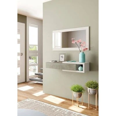 Immagine di Dmora Mobile da Ingresso con cassetto e Specchio, Colore Alaska artick, cm 95 x 19 26, Rovere Bianco