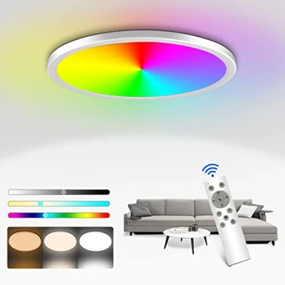 Immagine di Plafoniera LED Soffitto Con RGB, 3200LM 24W Lampada Dimmerabile Telecomando, IP54 a Bagno, 3000 6000k Moderna Calda Neutra Fredda Per Soffitto,Cucina,Camera