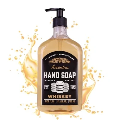 Immagine di Accentra sapone per le mani in bottiglia con effetto di whisky, 460 ml, dispenser pompa, liquido, profumo ricaricabile