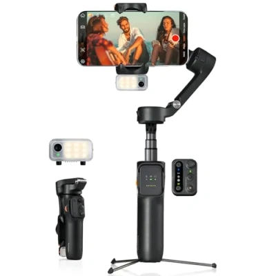 Immagine di hohem iSteady V3 Stabilizzatore Smartphone cardanico a 3 assi, tracker AI magnetico, controller rimovibile, asta estesa e treppiede integrati, pieghevole, per streaming live, vlog