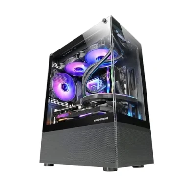 Immagine di Mars Gaming MC SE, Case PC Micro ATX, Pannelli Frontali e Laterali Vetro Senza Cornice, Design Tecnologia AirTech Mesh, Mini Tower Doppia Camera, Supporto Raffreddamento a Liquido, Nero