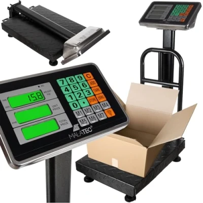 Immagine di Bilancia digitale a piattaforma, pieghevole, 150 kg/50 g, display LED regolabile, funzionamento batteria, funzione tara, 23537