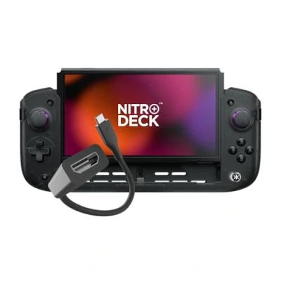 Immagine di CRKD Nitro Deck+ con adattatore HDMI, controller portatile Pro per Nintendo Switch e modello OLED, dock TV, sidekicks programmabili pulsanti posteriori, sistema True Collection (Clear Black