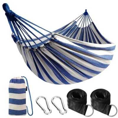 Immagine di Anyoo Amaca da Giardino in Cotone Tessuto Comodo con Cinghie Rispettose degli Alberi per Appendere, Durevole Portatile Borsa Viaggio Campeggio, Esterno/Interno, Balcone, Patio