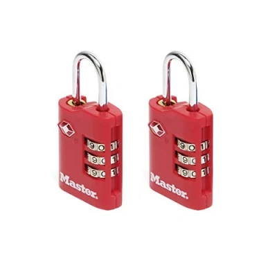 Immagine di Master Lock 4686EURT Confezione da 2 Lucchetto per bagagli in alluminio approvato dalla TSA, Colore casuale, 6.3 x 3 1.4 cm