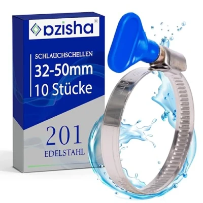 Immagine di Azisha Fascette Stringitubo Acciaio Inox Metalliche Multiuso Per Tubi Acqua, Gas e Piscine (32 50 Mm Blu 10 Pezzi)