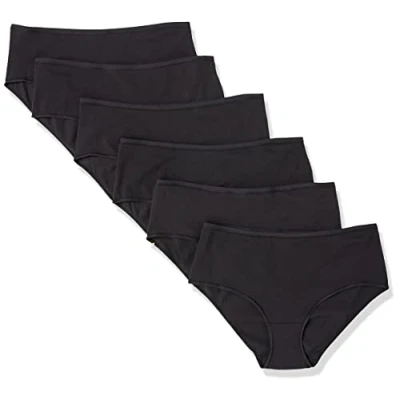 Immagine di Amazon Essentials Slip Intimo in Cotone a Vita Media (Taglie Forti Disponibili) Donna, Pacco da 6, Nero, 6XL Plus
