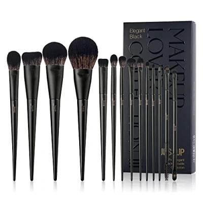 Immagine di Jessup Pennelli Make Up Vegan 14pz Trucco Nero Set Collezione versatile Polvere Fondazione Contorno Correttore Ombretto Piega Miscelare Eyeliner Sopracciglio T336