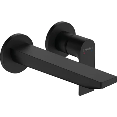 Immagine di hansgrohe Rebris e miscelatore da incasso per lavabo, rubinetto lavabo bagno montaggio a parete con bocca di erogazione 20,5 cm scarico non bloccabile, risparmio idrico, nero opaco