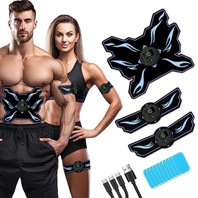 Immagine di Elettrostimolatore Muscolare Addominali, Professionale ABS Trainer, 8 Modalità &amp; 15 Intensità USB Addominali per Addome/Braccia/Gambe, 10 Cuscinetti Gel di Ricambio (Fiamma)