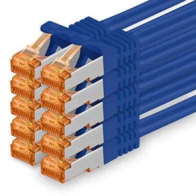 Immagine di 1aTTack.de Cat.7 Cavo di Rete 3 metri Blu 10 Pezzi Ethernet LAN Cat7 Cat 7 SFTP Spina RJ45 Cat6a Gbit s Compatibile con Cat5 Cat6 Cat8 per Switch Router Modem Patchpanel