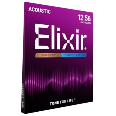 Immagine di Corde per chitarra acustica bronzo 80/20 Elixir Strings con rivestimento POLYWEB, Light/Medium (.012 .056)
