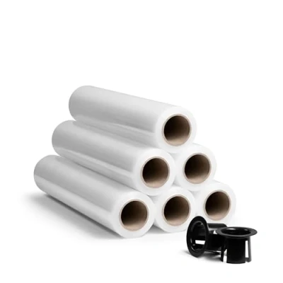 Immagine di RAGO® Pellicola Imballaggio 0,85 kg 6 pezzi 7,5 x 40 cm Film estensibile I trasloco trasparente Plastica per con dispenser