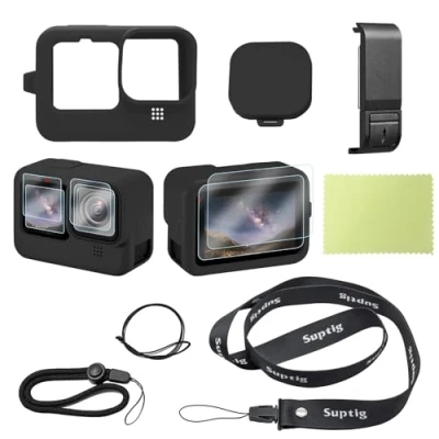 Immagine di Suptig custodia protettiva, in silicone compatibile con GoPro Hero 12/Hero 11/Hero 10/Hero 9, colore nero