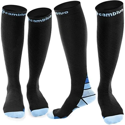 Immagine di CAMBIVO 2 Paia Calze Compressione Graduata Donna e Uomo, a 20 30mmHg, Gambaletto Compression Socks Elastiche per Circolazione Gambe, Sport, Trail Running, Viaggio Aereo