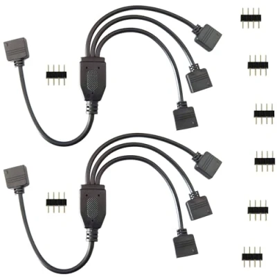 Immagine di LITAELEK 2pcs Cavo Splitter LED 4 Pin 1 a 3 Divisore Striscia Distribuzione to Y Nastro Connettore Angolare Connector Prolunga per SMD 5050 3528 2835 RGB Strip, Nero