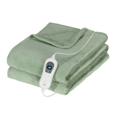 Immagine di Todeco Coperta Elettrica Termica Riscaldata, 180 x 130 cm Flanella Sherpa, 3 livelli e ore di spegnimento automatico, Lavabile in Lavatrice, Rapido riscaldamento, Verde
