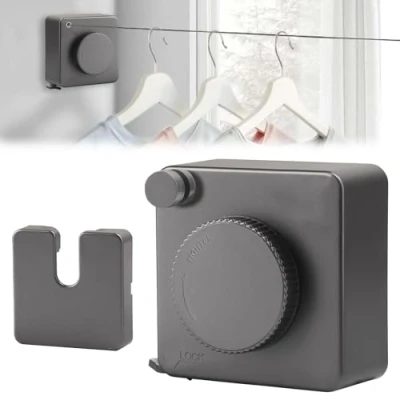 Immagine di Filo stendibiancheria Retrattile per interni ed esterni, retrattile, 4.8 m, Corda Biancheria in Acciaio Inossidabile Bagno Balcone Giardino (grigio)