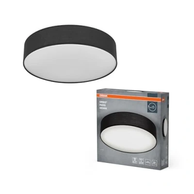 Immagine di OSRAM ORBIS PARIS plafoniera 480mm, nera, attacco 3xE27, può essere dotata di lampada smart, alta qualità, design moderno, con paralume in tessuto, adatta per uso interno, rotonda, IP20