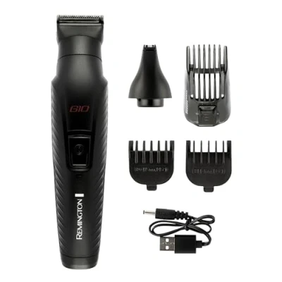 Immagine di Remington Tagliacapelli e Rasoi per Barba, Uomo, Kit di Cura 10 in 1 con 5 Accessori, Trimmer Viso, Naso, Orecchie Sopracciglia, Rivestimento Ingranaggio Grafite, Lame Autoaffilanti, G10 PG2100