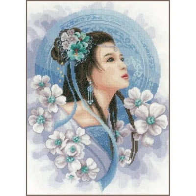 Immagine di Lanarte Kreuzstichset Asiatische Frau in Blau, Zählmuster Kit Punto Croce con Schema numerato, Cotone, Multicolore, 30.0 x 41.0 0,3 cm