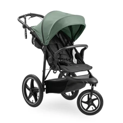 Immagine di hauck Passeggino 3 Ruote Runner con XL Ad Aria, Sospensioni, Freno a Mano e Cappotta UPF 50+ Pieghevole Reclinabile, Cesto Fino 3kg Copertura Portabibite Verde giungla