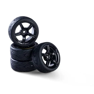 Immagine di Carson 500900180 1:10 set di ruote (4) design 5 raggi nero accessori per modellismo, pezzi ricambio, tuning, pneumatici, pneumatici