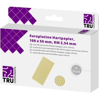 Immagine di TRU COMPONENTS Platino Euro senza strato di rame Bakelite (L x L) 100 mm 50 35 µm Passo 2.54 Contenuto 4 pezzi