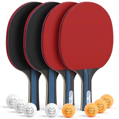 Immagine di Glymnis Ping pong Set da Tavolo Portatile, 4 Racchette con Palline, Custodia per Accessori Interni ed Esterni,Per Principianti,Professionisti