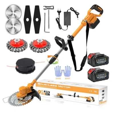 Immagine di Decespugliatore a Batteria 21V Tagliabordi Brushless con 2 Batterie 4,0Ah e Spazzola per Diserbazione 4 in 1 Elettrico, Tubo Telescopico, Testa Girevole 90, orange