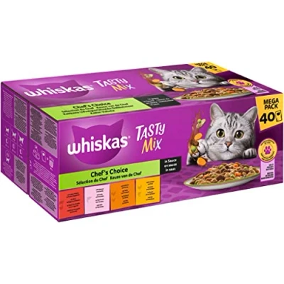 Immagine di Whiskas 1 cibo per gatti Tasty Mix Chef&#039;s Choice in salsa, 40 x 85 g (1 confezione) umido di alta qualità adulti sacchetti