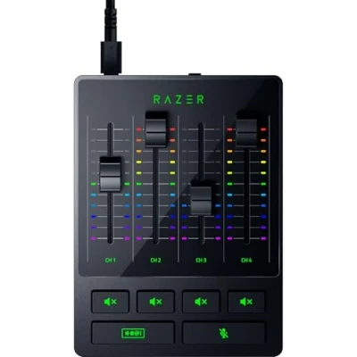 Immagine di Razer audio Mixer Streming (Mixer analogico, interfaccia a 4 canali con pulsanti Mute, ingresso XLR preamplificatore, Plug and Play) Nero