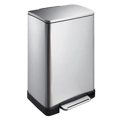 Immagine di EKO E Cube Pattumiera a pedale 40 l, in acciaio inox (34,5 x 40,3 65 cm, sistema ammortizzatore, senza impronte digitali, Stay Open, fissaggio sacchetti per rifiuti), colore: argento opaco