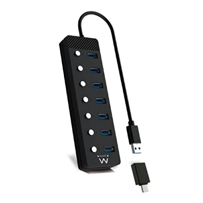 Immagine di Ewent EW1147 Hub USB 3.2 Gen1, Ciabatta multipresa USB, Sdoppiatore 7 Porte con Singoli Interruttori ON/OFF e Spie LED, per PS4/PS5, PC, laptop, chiavetta stampante, MacBook, Cavo Lungo 1,2m