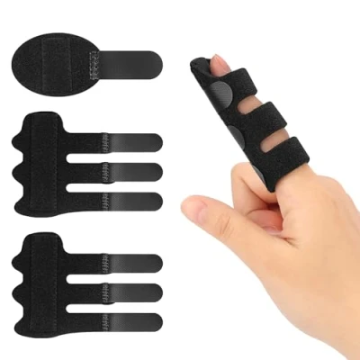 Immagine di supregear Supporto per Stecca Dita, 3 Pack Universale Raddrizzatore Dita a Grandezza Naturale Riutilizzabile l&#039;Artrite, Rotto e Stabilizzatore del Dito Grilletto, Nero
