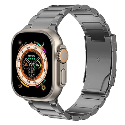 Immagine di MoKo Cinturino in Titanio Compatibile Apple Watch Ultra2 49mm 46mm 45mm 44mm42mm,Cinturino di Ricambio Metallo con Chiusura a Doppio Pulsante per iWatch Ultra SE Series 10 9 8 7 6 5 4 3 2 1,Grigio