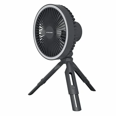 Immagine di Nitecore NEF10 Ventilatore elettrico portatile multifunzione con anello luminoso a LED, treppiede testa sferica flessibile, motore brushless 10.000 mAh (grigio)