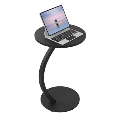 Immagine di WOLTU Tavolino a forma di C, Rotondo, per Divano, Divano Letto, con Struttura in Metallo Piano MDF, φ40xH65 cm, Nero, BTS21sz