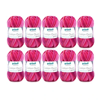 Immagine di filato per maglia/uncinetto Gründl Cotton Quick Print (lana maglieria, dai vivaci colori 100% cotone, certificato OEKO TEX, 50 g / 125 m, ferri: 3 4, 10 x g), Fucsia rosso multicolore