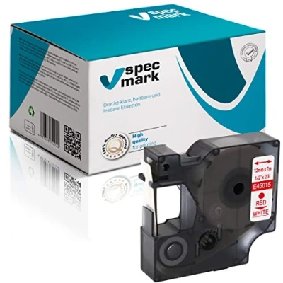Immagine di Specmark compatibile con DYMO D1 12 mm 1/2/3/4/5/10/20 St. tutti i colori per stampanti LM Label Manager LP Point LW Writer DUO 1 pezzo Nastro stampa bianco/rosso.