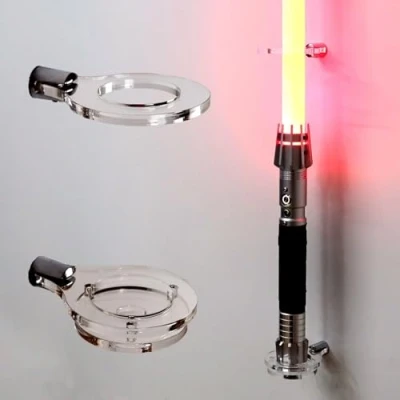 Immagine di WANLIAN Espositore per spada laser, montaggio a parete, verticale, laser e levitazione, compatibile con la maggior parte delle spade (trasparente, 1 foro)