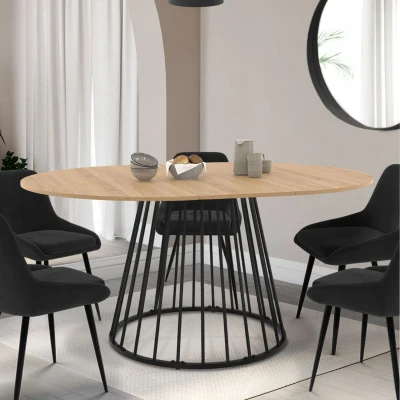 Immagine di Tavolo da pranzo rotondo allungabile 110 150 cm 4 8 persone legno e gamba nera cablata IDMarket